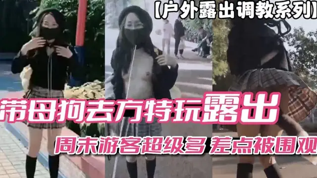 推薦【戶外露出調教系列】帶母狗去方特玩露出週末遊客多差點被圍觀
